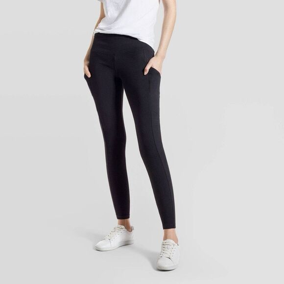 Hue Studio Women's Mid-Rise Cotton Comfort Cell Phone Side Pocket Leggings - Bla - Picture 1 of 3